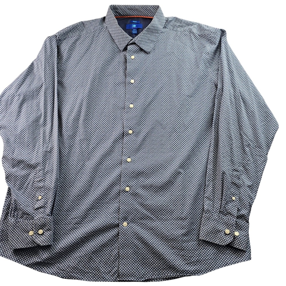 Egara Shirt Mens Tall 3XL Navy White Dotted Non-Iron Slim Fit Collared Button-Up